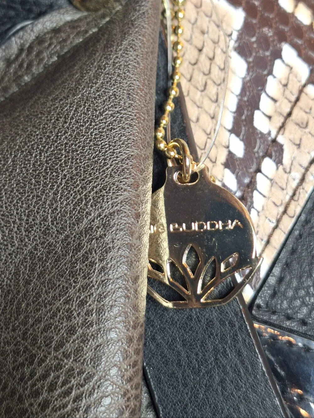 Big Buddha Patchwork XL Bag Faux Leather Matte & Paten Black w Snake Skin Tote